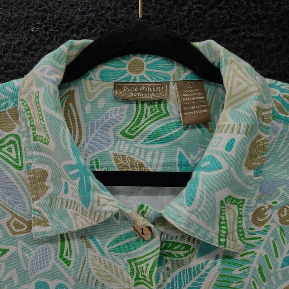 Jane Ashley Womens Button Up Multi-Color Size Large 100% Cotton Long Sleeve - Picture 8 of 12